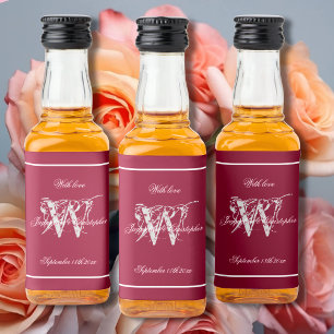 Burgundy, White & Grey Elegant Monogram Chic Mini Liquor Bottle Label