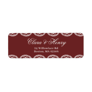 Burgundy White Lace Border Wedding Return Address