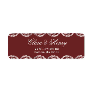 Burgundy White Lace Border Wedding Return Address