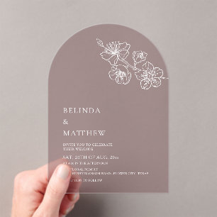 Burgundy White Line Art Minimalist Wedding Acrylic Invitations