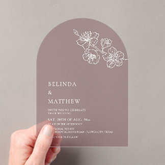 Burgundy White Line Art Minimalist Wedding Acrylic Invitations