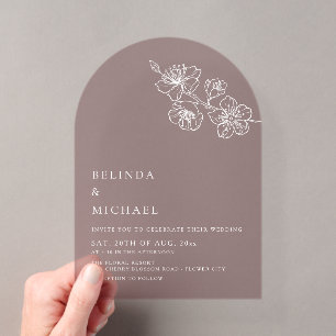 Burgundy White Line Art Minimalist Wedding Acrylic Invitations