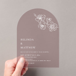 Burgundy White Line Art Minimalist Wedding Acrylic Invitations