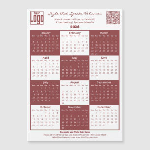Burgundy White Logo QR-code 2026 Calendar Magnet