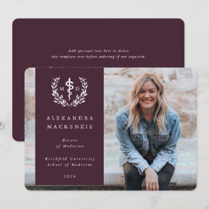 Burgundy/White MD Asclepius Graduation Photo Announcement
