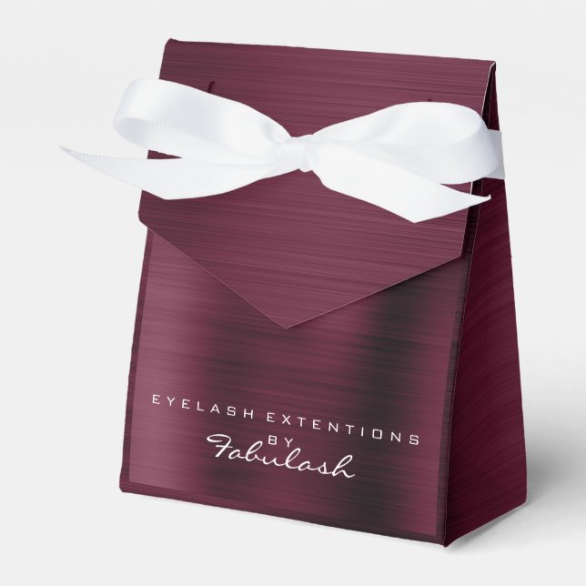 Burgundy White Metallic Name Branding Beauty Salon Favour Box (Front Side)