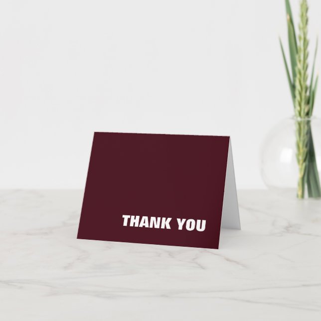Burgundy White Modern Minimalist Photo Wedding Thank You Card (Front)