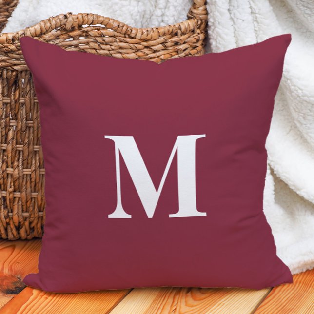 Burgundy White Monogram Initial Cushion (Burgundy and white monogram decorator pillow)