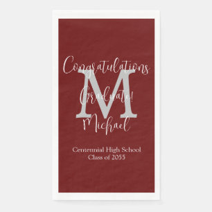 Burgundy White Name Monogram Graduation Napkin