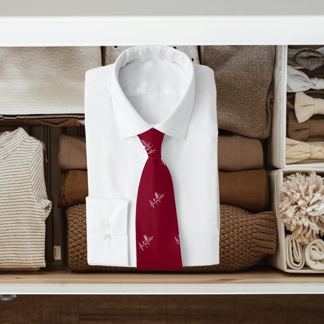 Burgundy white name pattern modern script tie (Creator Uploaded)