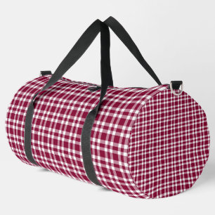 Burgundy White Plaid Pattern Large Duffle Bag