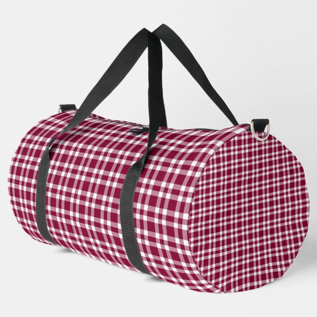 Burgundy White Plaid Pattern Large Duffle Bag (Left Corner)