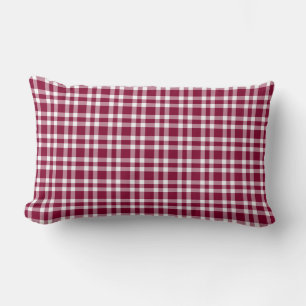 Burgundy White Plaid Pattern Lumbar Cushion