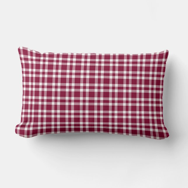 Burgundy White Plaid Pattern Lumbar Cushion (Front)