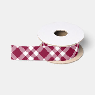 Burgundy White Plaid Pattern Satin Ribbon