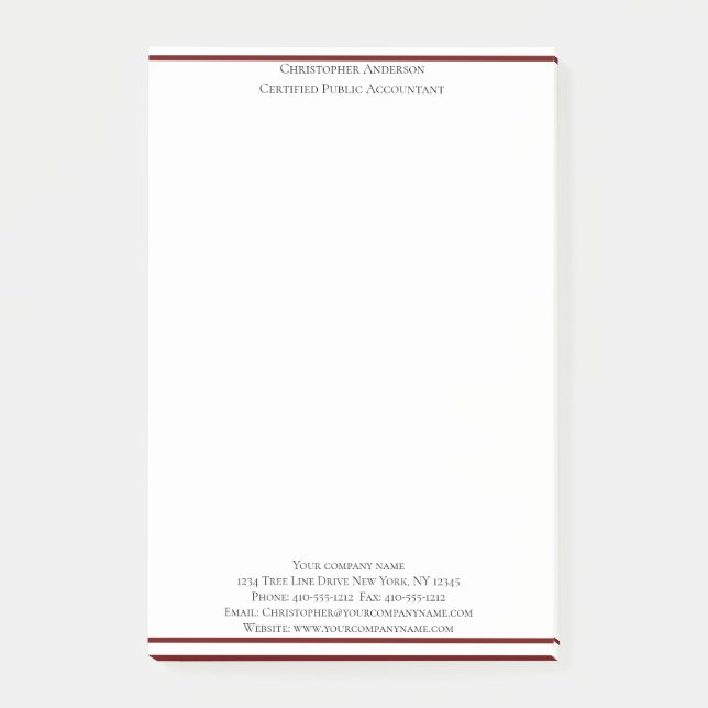 Burgundy White Professional Business Personalised Post-it Notes (Front)