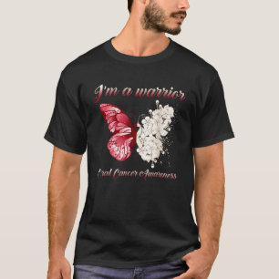 Burgundy White Ribbon Butterfly I m A Warrior Oral T-Shirt