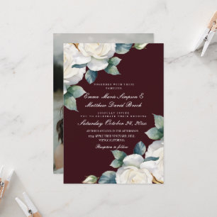 Burgundy & White Rose Floral Wedding Invitation