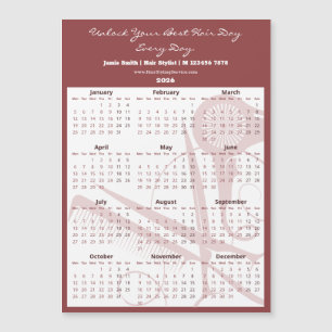 Burgundy White Salon Tools 2026 Calendar Magnet