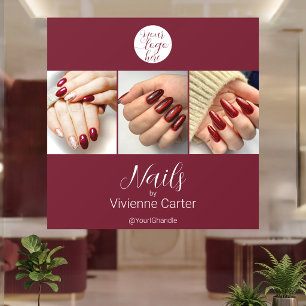 Burgundy White Script Logo Photo Nail Salon