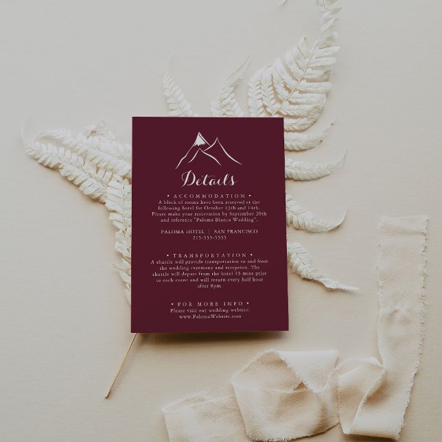 Burgundy White Silhouette Mountain Wedding Details Enclosure Card (Creator Uploaded)