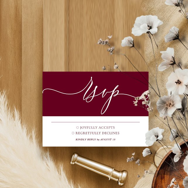 Burgundy White Simple Minimalist Modern Wedding RSVP Card (Creator Uploaded)
