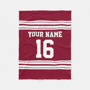 Burgundy White Sports Jersey Fleece Blanket