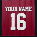 Burgundy White Sports Jersey Team Jersey Shower Curtain<br><div class="desc">Preppy Solid Colour Team Jersey / Sports Jersey / Football Jersey / Rugby Jersey with Custom Name Customise this with your own name or team name and a number. You can change the size, colour and placement of the text if you need to make changes, change the colour of or...</div>