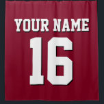 Burgundy White Sports Jersey Team Jersey Shower Curtain<br><div class="desc">Preppy Solid Colour Team Jersey / Sports Jersey / Football Jersey / Rugby Jersey with Custom Name Customise this with your own name or team name and a number. You can change the size, colour and placement of the text if you need to make changes, change the colour of or...</div>