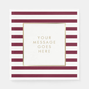 Burgundy White Stripe Faux Gold Foil Napkin