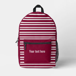 Burgundy White Stripe Seamless Personalize Pattern Printed Backpack