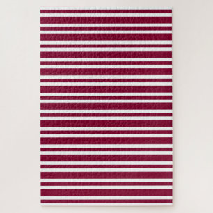 Burgundy White Stripes Pattern Jigsaw Puzzle