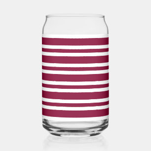 Burgundy White Stripes Seamless Pattern Can Glass