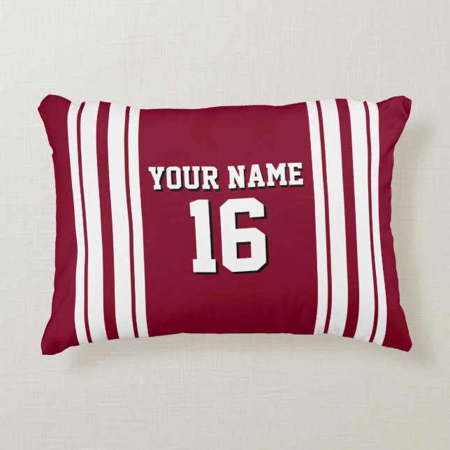 Burgundy White Team Jersey Custom Number Name Decorative Cushion (Front)