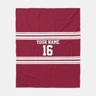 Burgundy White Team Jersey Custom Number Name Fleece Blanket