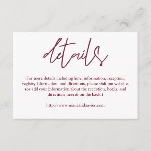 Burgundy & White Typography Script Details Enclosure Card