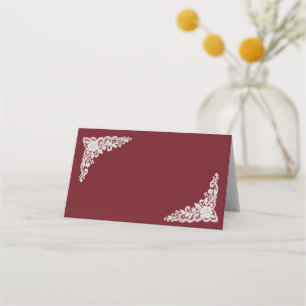 Burgundy White Vintage Lace wedding place cards