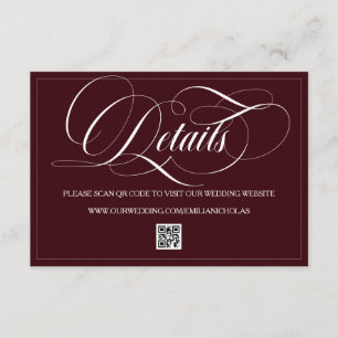 Burgundy White Wedding Details QR Enclosure Card