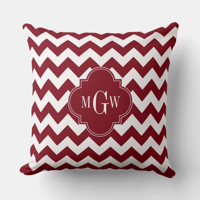 Burgundy Wht Chevron Burgundy 3 Initial Monogram Cushion (Front)