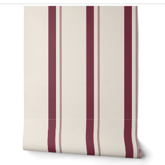 Burgundy Wide French Ticking Stripe Wallpaper