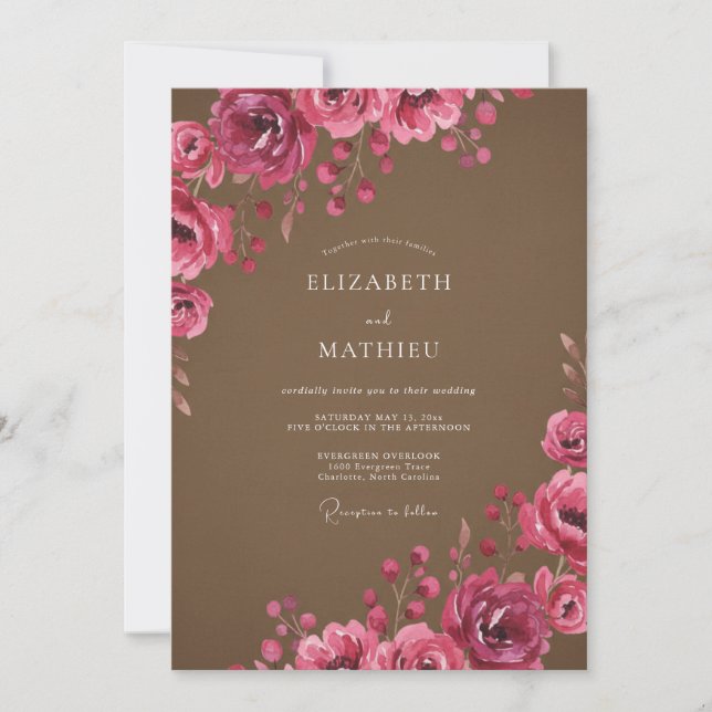 Burgundy Wild Bloom Autumn Wedding Invitation (Front)