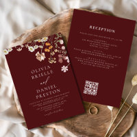 Burgundy Wildflower All in One QR Code Wedding