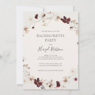 Burgundy Wildflower Beige Bachelorette Party Invitation