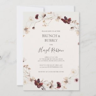 Burgundy Wildflower Beige Brunch & Bubbly Shower Invitation