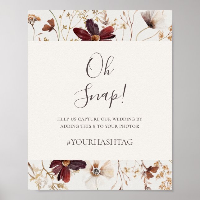 Burgundy Wildflower | Beige Oh Snap Hashtag Sign (Front)