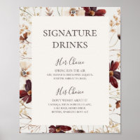 Burgundy Wildflower | Beige Signature Drinks Sign