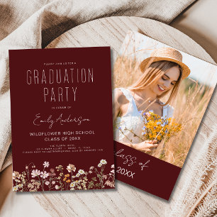 Burgundy Wildflower Graduation Party Boho Bloom Invitation