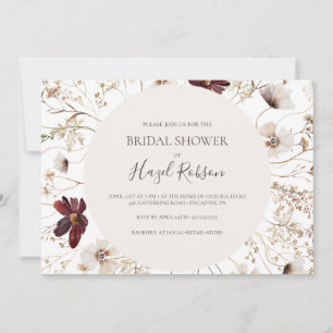 Burgundy Wildflower   Horizontal Bridal Shower Invitation