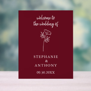 Burgundy Wildflower Wedding   Acrylic Sign