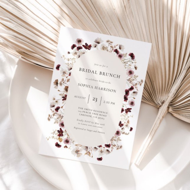 Burgundy Wildflower Wreath Bridal Shower  Invitation (Creator Uploaded)